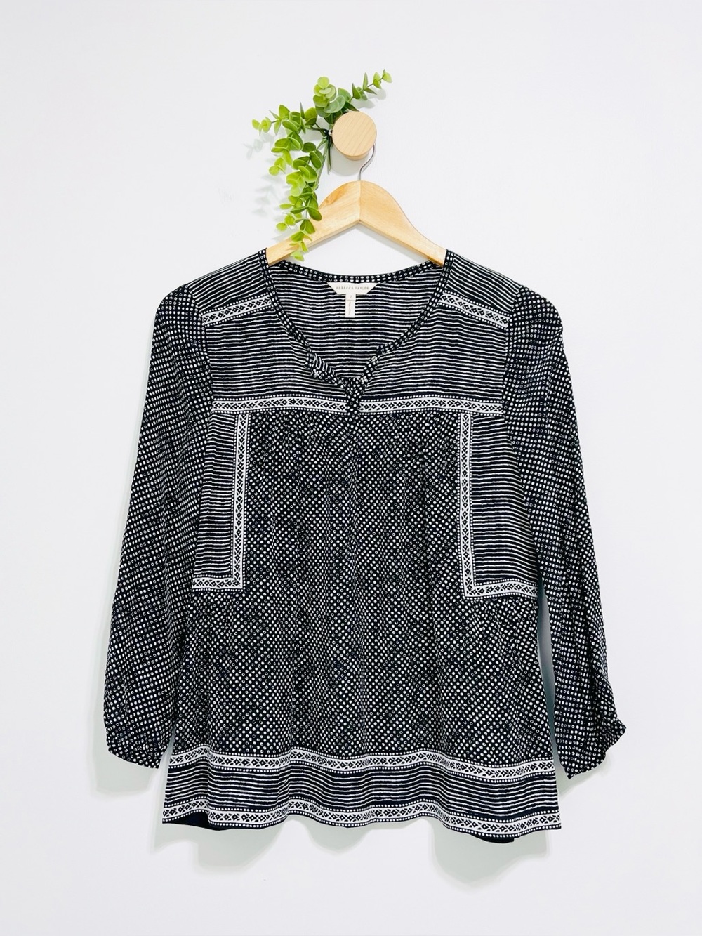 Rebecca Taylor Patchwork Boho 100% Silk Blouse